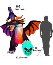 Cargar imagen en el visor de la galería, Decoración para jardín de dragón de dos cabezas inflable con luces 2.40 cm MOD 96907