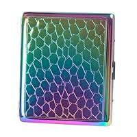 Cargar imagen en el visor de la galería, Cigarrera Caja de metal negro plateado plateado plateado amarillo rosa cigarrillo acero inoxidable para 20 cigarrillos con banda de goma, una caja de cigarrillo elegante tornasol