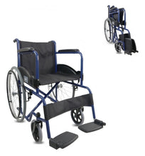 Cargar imagen en el visor de la galería, Silla De Ruedas Acero Plegable Economica Adulto Silla De Ruedas De Traslado Plegable Uso Rudo Descansa Pies Color Rojo y azul MOD G7