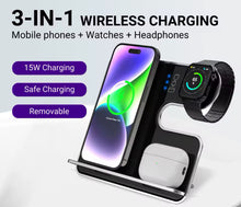 Cargar imagen en el visor de la galería, Carga inalámbrica magnética desmontable, de aluminio -3 en 1, 15W, carga rápida, Compatible con Apple Watch, Airpods, iPhone 15 14 16 MOD S1