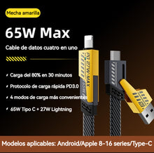Cargar imagen en el visor de la galería, 2 pakc 4 en 1 Cable de carga multifunción tipo C USB PD 65 MAX Cable de carga rápida 65 W para teléfono CARGA ULTRA RÁPIDO Y ALTA CALIDAD