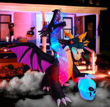 Cargar imagen en el visor de la galería, Decoración para jardín de dragón de dos cabezas inflable con luces 2.40 cm MOD 96907
