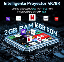 Cargar imagen en el visor de la galería, Mini Proyector Portátil Con Android 12, Proyector Con 20,000 juegos emulador ps1 psp arcade nintendo 64 streaming MOD F300