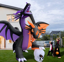 Cargar imagen en el visor de la galería, Decoración para jardín de dragón de dos cabezas inflable con luces 2.40 cm MOD 96907