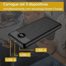 Cargar imagen en el visor de la galería, Pila emergencia turbo VEGER 10000mAh, 20W, 2 Saídas USB + 1 Saída/Entrada USB-C, Preto - PRO CARGA ULTRA RÁPIDA no se calienta alta calidad entradas c ligthing v8