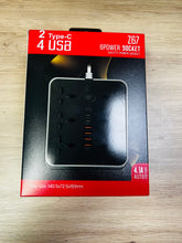 Cargar imagen en el visor de la galería, Protector contra sobretensiones de regleta de alimentación 14 en 1 con 8 salidas, 4 puertos USB y 2 puertos USB C, enchufe plano, soporte de pared, protección contra sobrecarga USB de escritorio MOD ZE-1153