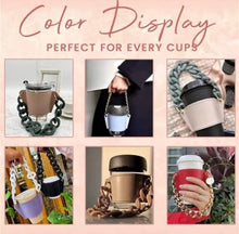 Cargar imagen en el visor de la galería, Portavaso termo reutilizable con cadena de viaje ecológica para bebidas, funda para botella de café, soporte para taza de cuero PU MOD cadena grandeMANGA