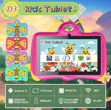 Cargar imagen en el visor de la galería, Tableta Android 2024 de 7 pulgadas para niños, Tablet educativa de estudio, Bluetooth, WiFi, con funda protectora bonita, regalo para niños 6 GB + 256 GB de memoria expandible a 1 T MOD D6