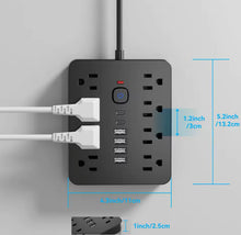 Cargar imagen en el visor de la galería, Protector contra sobretensiones de regleta de alimentación 14 en 1 con 8 salidas, 4 puertos USB y 2 puertos USB C, enchufe plano, soporte de pared, protección contra sobrecarga USB de escritorio MOD ZE-1153