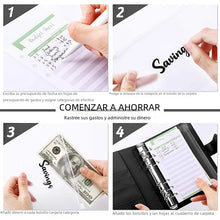 Cargar imagen en el visor de la galería, Organizador de ahorro de dinero A6, carpeta de presupuesto de cuero PU, cuaderno