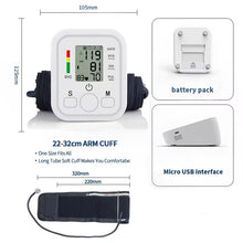 Cargar imagen en el visor de la galería, Monitor de presión arterial para la parte superior del brazo, medidor de pulso, tonómetro de frecuencia cardíaca BP, esfigmomanómetro LCD Digital baunaometro MOD ZE-1738