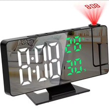 Cargar imagen en el visor de la galería, Reloj despertador Digital LED, proyector de proyección, reloj de techo con pantalla de temperatura y tiempo, reloj despertador con retroiluminación para el hogar MOD BBG-600092