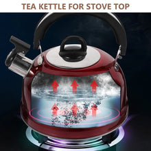 Cargar imagen en el visor de la galería, Tetera con silbato de acero inoxidable, tetera de 1,8 litros, estufa de cocina, ergonómica, para agua hirviendo