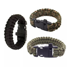 Cargar imagen en el visor de la galería, Pulsera de supervivencia de emergencia 4 en 1 para hombre, cuerda de paracaídas de rescate al aire libre, pulsera de silbato, brújula, Paracord, sin Flintstones tres colores - mychinashop.com