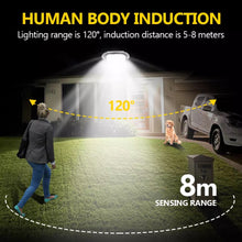Cargar imagen en el visor de la galería, Lámpara Solar con detección de movimiento 77LED, iluminación de cámara simulada de seguridad de calle al aire libre con Control remoto IP65, foco de 3 modos para jardín. YH-2178T