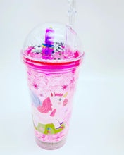 Cargar imagen en el visor de la galería, Vaso de LUZ unicornio con pajilla tapa para niños unicornio MOD XY-2105
