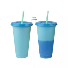 Cargar imagen en el visor de la galería, Paquete de 10 vaso mágico reutilizable de plástico portátil 710 ml con tapa y popote MOD 0011