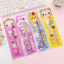 Cargar imagen en el visor de la galería, Juego de lápices de madera HB para niños, Set de 5 unids/set/juego de regla, sacapuntas, borrador MOD S-05