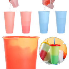 Cargar imagen en el visor de la galería, Paquete de 10 vaso mágico reutilizable de plástico portátil 710 ml con tapa y popote MOD 0011