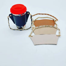 Cargar imagen en el visor de la galería, Portavaso para termo reutilizable con cadena de viaje ecológica para bebidas, funda para botella de café, soporte para taza de cuero PU MOD CADENA CHICA MANGA