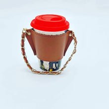 Cargar imagen en el visor de la galería, Portavaso para termo reutilizable con cadena de viaje ecológica para bebidas, funda para botella de café, soporte para taza de cuero PU MOD CADENA CHICA MANGA