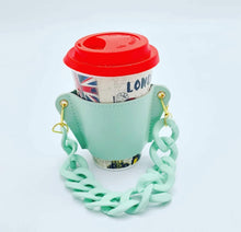 Cargar imagen en el visor de la galería, Portavaso termo reutilizable con cadena de viaje ecológica para bebidas, funda para botella de café, soporte para taza de cuero PU MOD cadena grandeMANGA