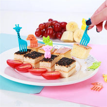 Cargar imagen en el visor de la galería, Mini Tenedor de fruta con dibujos de animales para niños, accesorios de decoración para fiesta, 10 pz