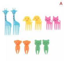 Cargar imagen en el visor de la galería, Mini Tenedor de fruta con dibujos de animales para niños, accesorios de decoración para fiesta, 10 pz