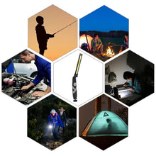 Cargar imagen en el visor de la galería, Linterna LED de trabajo portátil, linterna magnética con carga USB, COB, giratoria, gancho 180, lámpara colgante para Reparación de automóviles/Camping MOD 808/308 MOD W52
