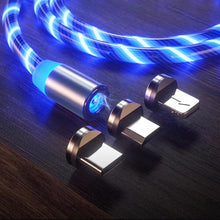 Cargar imagen en el visor de la galería, Cable STREAMER CABLE lighting X-CABLE 360 3 en uno Cable magnético de carga rápida para móvil, Cable de datos con luz LED, Micro USB tipo C, USB-C de carga rápida para IPhone y Android - mychinashop.com