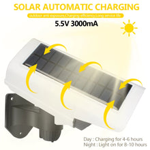 Cargar imagen en el visor de la galería, Lámpara Solar con detección de movimiento 77LED, iluminación de cámara simulada de seguridad de calle al aire libre con Control remoto IP65, foco de 3 modos para jardín. YH-2178T