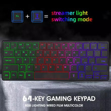 Cargar imagen en el visor de la galería, Miniteclado con cable K64, teclado luminoso de 3 colores para juegos, 64 teclas, retroiluminación RGB, para ordenador, Notebook y oficina