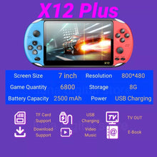 Cargar imagen en el visor de la galería, Consola de juegos portátil X12 Plus, 7 pulgadas, con 6800 juegos integrados, compatible con Tv, emulador de 8 bits, Arcade clásico, regalo para niños, Retro