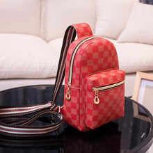Cargar imagen en el visor de la galería, Bolso de hombro de cuero con estampado de rejilla Vintage para mujer, bolsa de viaje para teléfono MOD BD26