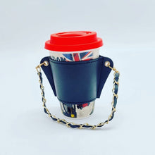 Cargar imagen en el visor de la galería, Portavaso para termo reutilizable con cadena de viaje ecológica para bebidas, funda para botella de café, soporte para taza de cuero PU MOD CADENA CHICA MANGA