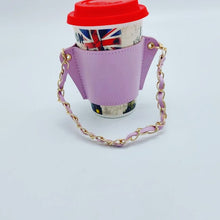 Cargar imagen en el visor de la galería, Portavaso para termo reutilizable con cadena de viaje ecológica para bebidas, funda para botella de café, soporte para taza de cuero PU MOD CADENA CHICA MANGA