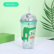 Cargar imagen en el visor de la galería, Vaso CON LUZ Botella de agua potable de doble capa, vaso de hielo de dinosaurio, portátil, de plástico, a la moda MOD XY-2103