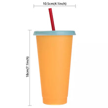 Cargar imagen en el visor de la galería, Paquete de 10 vaso mágico reutilizable de plástico portátil 710 ml con tapa y popote MOD 0011