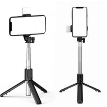 Cargar imagen en el visor de la galería, Palo de Selfie remoto inalámbrico con Bluetooth, P20S, luz LED extensible, monopié de mano plegable, soporte de trípode MOD P20S