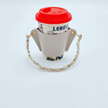 Cargar imagen en el visor de la galería, Portavaso para termo reutilizable con cadena de viaje ecológica para bebidas, funda para botella de café, soporte para taza de cuero PU MOD CADENA CHICA MANGA