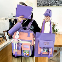 Cargar imagen en el visor de la galería, Conjunto de 4 unids/set de mochilas de lona para mujer, morral escolar para chicas adolescentes, mochila de viaje para estudiantes, mochila para ordenador portátil KAWAI MOD 316