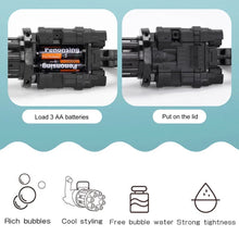 Cargar imagen en el visor de la galería, Pistola de burbuja en caja Máquina de burbujas eléctrica Gatling para niños, pistola de burbujas automática de oro y negro, función combinada de ventilador de pistola de juguete MOD 2025