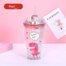 Cargar imagen en el visor de la galería, Vaso CON LUZ Botella de agua potable de doble capa, vaso de hielo de dinosaurio, portátil, de plástico, a la moda MOD XY-2103