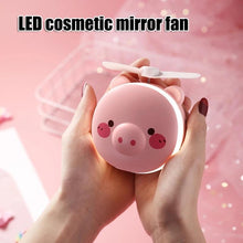 Cargar imagen en el visor de la galería, Mini ventilador portátil de verano para oficina recargable de mano con luz LED de dibujos animados de cerdo, Mini ventilador refrigerante, espejo de maquillaje MODELOS SURTIDOS - mychinashop.com