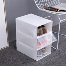 Cargar imagen en el visor de la galería, Caja para almacenamiento de zapatos, organizador de zapatos apilable de plástico, color blanco transparente, plegable, cubierta antipolvo, F3, 1 unidad - mychinashop.com