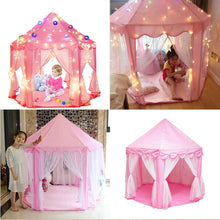 Cargar imagen en el visor de la galería, Castillo de princesas para niñas,casa de juegos portátil para niños, carpa plegable para bebés, juguetes para interiores y exteriore playa jardines CON LUZ MOD 10582-11