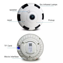 Cargar imagen en el visor de la galería, Cámara Mod 10364 EVKVO, 1080P, panorámica inalámbrica, Whit y cámara negra, cámara IP de red de seguridad para el hogar, lente de cámara de 360 grados, Ojo de pescado, visión nocturna IR - mychinashop.com