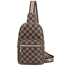 Cargar imagen en el visor de la galería, Bolso de hombro de cuero con estampado de rejilla Vintage para mujer, bolsa de viaje para teléfono MOD BD26