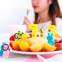 Cargar imagen en el visor de la galería, Mini Tenedor de fruta con dibujos de animales para niños, accesorios de decoración para fiesta, 10 pz