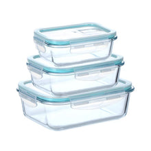 Cargar imagen en el visor de la galería, Juego de 3 pz hermético cristal Fiambrera portátil de vidrio transparente para almacenamiento de alimentos, contenedor escolar con calefacción por microondas, Bento Box,